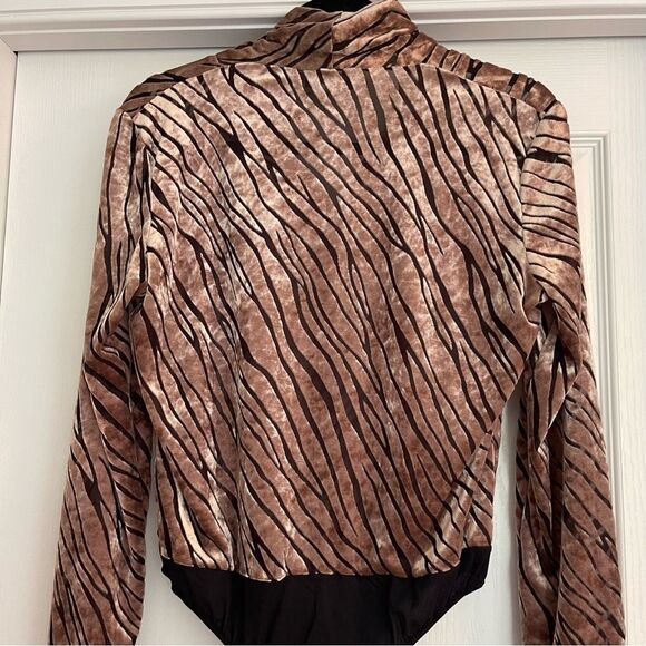 Cream/Brown and Black Velvet Zebra Print Bodysuit - Picture 11 of 11